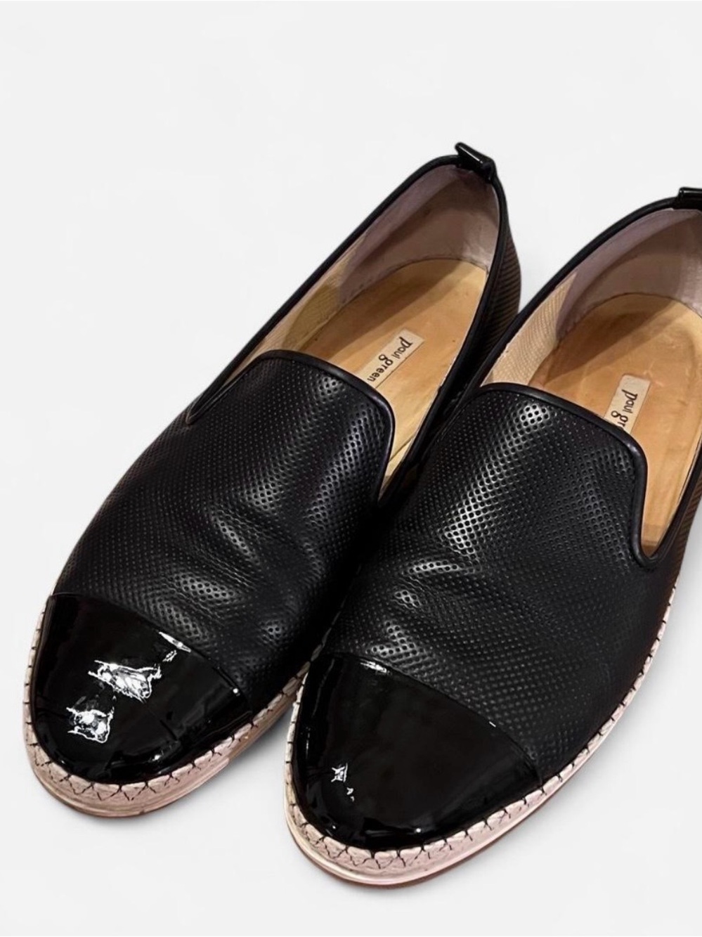 Paul Green black leather loafer slip ons with patent leather toe cap